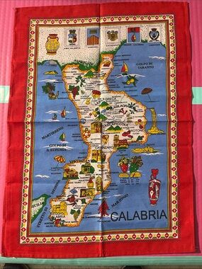 Calabria Printed Kitchen Towel - Red & Blue-Bought in Italy
